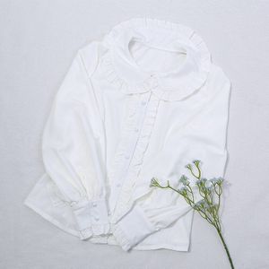 Lolita Shirt Voor Meisjes Lange Mouw Pop Kraag Kawaii Kleding Retro Gothic Lolita Blouse Japanse Wit/Zwart Tops VO926