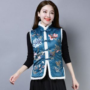 Jaar Vrouwen Chinese Traditionele Vest Retro Winter Borduren Bloemen Tang Past China Oriental Satijn Etnische Jassen Tops