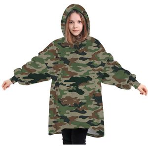 Kid Pyjama Tops Hooded Homewear Fluwelen Vrijetijdskleding Losse Thuis Slapen Douche Gedrukt Kangoeroezak Nachtkleding Winter Warm