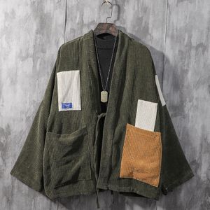 Corduroy Patch Vest Chinese Stijl Losse Gewaad Japanse Retro Paar Kimono Mannen Kleding Harajuku Tops Mannelijke