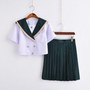 Matrozenpakje Jk Uniform Jpanese Kawaii Prachtige Dubbel-Breasted Borduren Preppy Pak Vest Korte Mouw Top + Plooirok