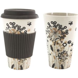 400Ml Herbruikbare Bamboevezel Koffie Cup Mokken Coffe Mok Bloemen Beakehealthy Keramische Thee Koffie Reizen Mok Cup Silicone deksel