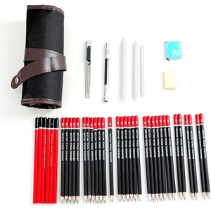 45Pcs Schets Potlood Set Professionele Schetsen Tekening Kit Hout Potlood Potlood Zakken Voor Schilder Studenten Art Supplies