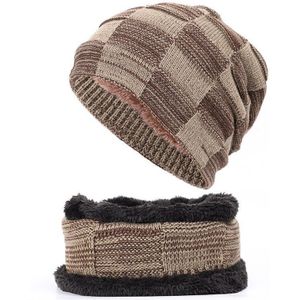 2-Stukken Mannen Vrouwen Winter Beanie Hat + Sjaal Warm Knit Dikke Fleece Gevoerde Caps
