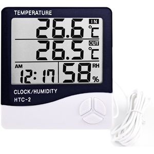 Lcd Digitale Temperatuur-vochtigheidsmeter HTC-1 HTC-2 Thuis Indoor Outdoor Hygrometer Thermometer Weerstation Met Klok