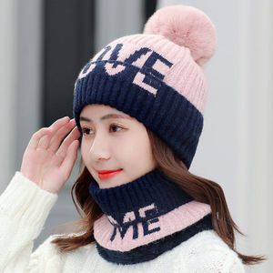 Klassieke Thicken Winter Hoed En Ring Sjaal Set Voor Vrouwen Unisex Aangekleed Winter Warm Hoeden Sjaals Pom Poms Bonnet Beanie caps