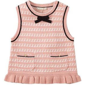 DB1220733 Dave Bella Lente Baby Meisjes Leuke Boog Print Zakken Gebreide Jas Kinderen Meisje Mode Mouwloze Vest