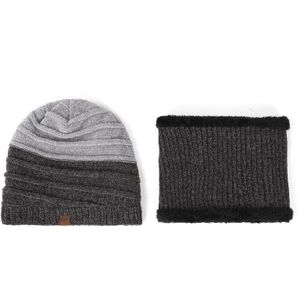 Mannen Winter Warme Muts Sjaal 2 Stuk Fluwelen Gewatteerde Pak Ring Bib Mannen/Vrouwen Beanie Katoen Hsw Lederen brief Label Skullcap