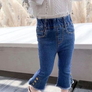 Kinderen Broek 2022 Meisjes Jeans Lente Herfst Uitlopende Broek Elastische Taille Jeans Denim Katoen Mid Taille Broek