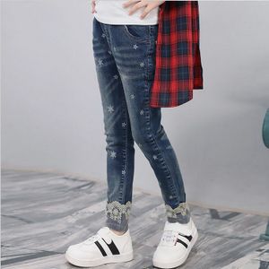 Herfst Sneeuwvlok Kant meisje jeans Koreaanse kinderen in de grote kinderen kant Slanke broek