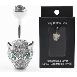 925 Sterling Zilver Belly Button Ring Mode Luipaard Stijl Cz Navel Piercing Lichaam Sieraden