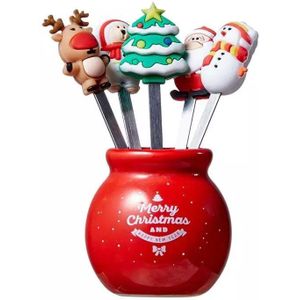 5 Stks/set Kerstboom Rvs Cartoon Kerstman Fruit Vorken Kleine Dessert Voor Kids Party Decoratie Accessoires