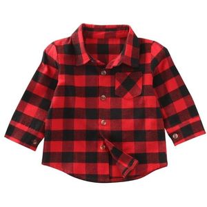 1-7Y Lente Herfst Actieve Katoen Pasgeboren Peuter Baby Jongens Toevallige Lange Mouwen Turn-Down Kraag Plaid Red Shirts tops