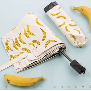 1 Pc Zonnige En Regenachtige Paraplu Pocket Kleine Anti-Uv Zwarte Coating Banaan Decor 3 Opvouwbare Paraplu Rubber Doek Paraplu