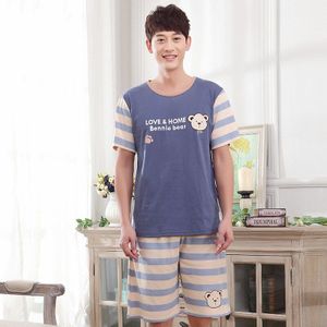 Mannen zomer mannen Koreaanse katoen thuis pyjama korte mouw shorts tiener leuke set pyjama sets heren pyjama set