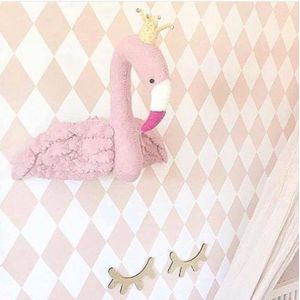 Leuke Handgemaakte Roze Kroon Swan Muur Decor Gevulde Pop Speelgoed 3D Dierenkop Speelgoed Muur Opknoping Flamingo Decor Babykamer muur Kunstwerk