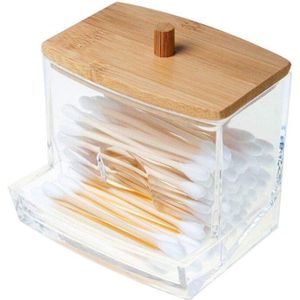 Make Wattenschijfje Organisator Opbergdoos Voor Wattenstaafjes Staaf Cosmetica Sieraden Badkamer Qtip Container Met Bamboe Deksel