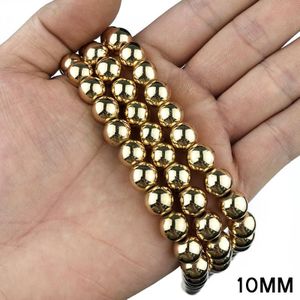 JHNBY Ronde Hematiet kralen 2/3/4/6/8/10mm Natuursteen 14 Goud kleur Losse kralen ball Sieraden armbanden Maken DIY Accessoires