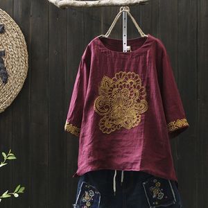 Dames Chinese Tops Zomer Borduren Folk Vintage Shirt Vrouwen Tops En Blouses Katoen Linnen Oosterse Stijl Kleding TA1603