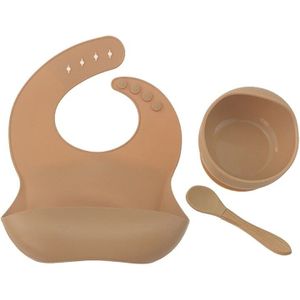 3Pcs Baby Servies Set Pasgeboren Siliconen Slabbetjes + Diner Plaat Kom + Lepel Gerechten Set Q1FE