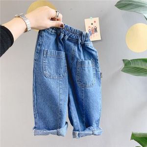 Lente En Herfst Koreaanse Stijl Katoen Pure Kleur Losse Jeans Lange Broek Met Zakken Voor Mode Baby meisjes Jongen
