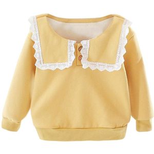 Baby Meisje Kids Pop Kraag Sweatershirt Katoen Warm Lange Mouwen Preppy Knoppen Stiksels Tops Koreaanse Mooie Kleding