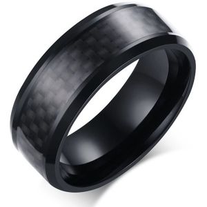 Meaeguet Rvs Rings Black Carbon Fiber Ingelegd Engagement Wedding Heren Ringen Mode-sieraden 8 Mm Breed