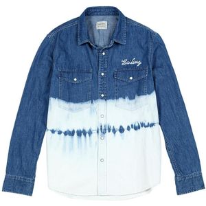 Simwood Lente Zomer Tie Geverfd Denim Shirts Mannen Mode Contract Kleur Geborduurd Brief 100% Katoenen Shirt SJ130026