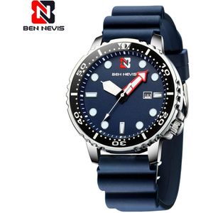 Ben Nevis Sport Horloge Quartz Heren Horloge Datum Kalender Silicone Rubber Band Waterdicht Blauw Armband Mannelijke Relogios Masculino