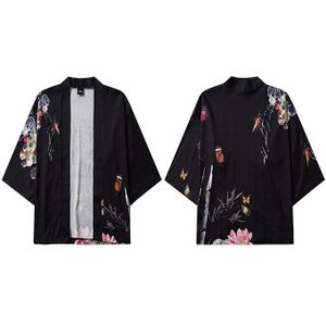 Japanse Kimono Jas Chinese Bamboe Schilderen Print Mannen Harajuku Streetwear Jas Jas Casual Dunne Gown Japan Stijl