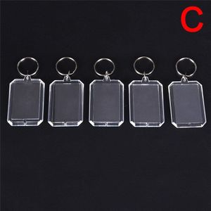 5 stks/partij Sleutelhanger Sleutelhanger Rechthoek Transparant Blank Acryl Insert Foto Fotolijst DIY Split Ring Sleutelhanger