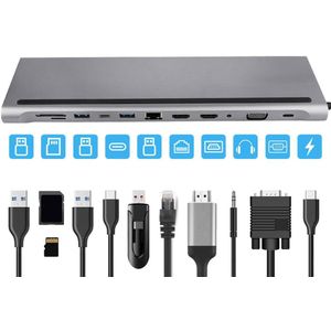 11 In 1 Triple Display Usb C Hub Usb 3.0 Hdmi/Vga/Gigabit Ethernet/87W pd Oplader Voor Ipad Pro Macbook Pro Windows Type-C Hub