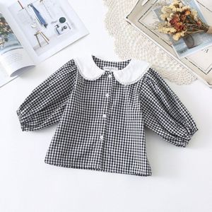 Lente Peuters Meisjes Plaid Shirts Puff Mouwen Koreaanse Stijl Tops Leuke Baby Kids Blouses