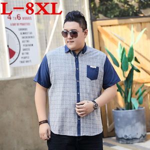 Plus size 8XL Plaid Shirt Mannen Shirts Zomer Chemise Homme Heren Geruite Shirts Korte Mouw Mannen blouse