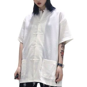Koppels Chinese Stijl Kung Fu Tang Pak Qipao Tops Casual Losse Blouse Harajuku Retro Streetwear T-shirt Jas Bovenkleding