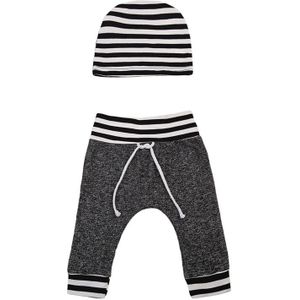 Peuter Baby Meisjes Jongens 2 STKS Zomer Lente Kleding Katoen Elastische Taille Grey Gestreepte Bottom Casual Broek Hoed 2 Stks