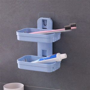Badkamer Zuignap Zeephouder Plastic Beugel Wandmontage Creatieve Afvoer Zeep Opslag Dubbele Plank Voor Nieuw In