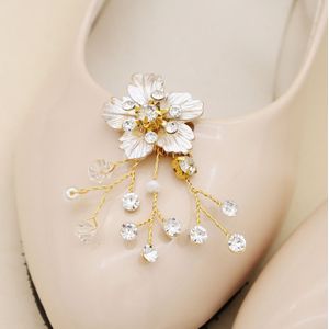 Schoen Clip Bloem Goud Luxe Diy Vrouwen Lady Schoenen Handgemaakte Crystal Pearl Decoratie Hoge Hak Sandalen Charms Accessoires