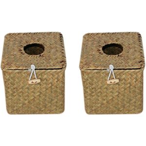 2 Pack Vierkante Zeegras Facial Tissue Box-Decoratieve Geweven Papier Houder Servet Dispenser-Stro Tissue Box Cover