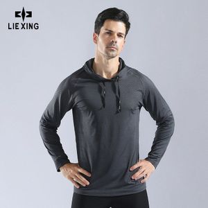 Mannen Herfst Winter Hooded Sweater Cover hoog-elastische sneldrogende Fitness Kleding Running Training Lange Mouw Sportkleding