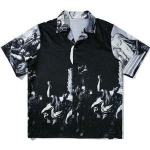 Plegie Hip Hop Skull Print Hawaiian Strand Shirts Streetwear Zomer Casual Korte Mouw Blouse Shirt Tops Swag Harajuku