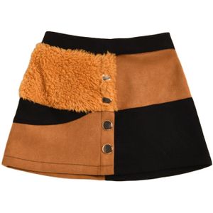 Citgeett Kids Baby Meisjes Bont Patchwork Mini Rok Knoppen Kinderen Hoge Taille A-lijn Rokken Kleding