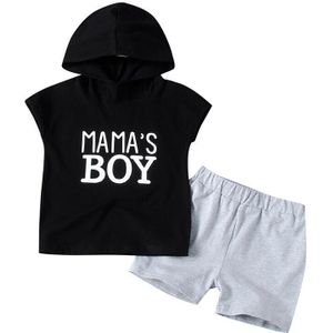 Hipac Kids Sport Outfit Kleding Sets Zomer Nieuwkomers Baby Jongens Mouwloos Mama Jongen Afdrukken Vest Hooded Top Effen shorts