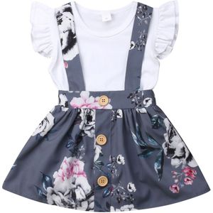 Arrivels Peuter Kids Baby Girl Ruffle Tops Romper Bloemen Algehele Jarretel Rok Outfits