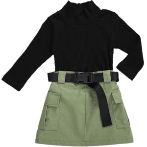 1-6Y Peuter Kids Baby Meisjes Herfst Baby Meisje Lange Mouwen Pak, half-Hoge Kraag Top Geribbeld Effen Kleur Overhemd