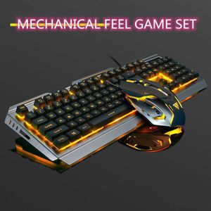 V1 Usb Bedrade Gaming Toetsenbord Ergonomische Backlit Mechanische Voelen En Muis Set Wolfraam Gouden Gamer Laptop Computer Gaming Set