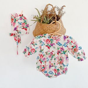 Herfst Baby Meisjes Lange Mouw Bloemen Rompertjes Meisjes Romper Met Hoed