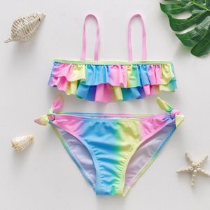 3-14Y Kids Badmode Bikini Voor Meisjes Twee Stukken Meisjes Badmode Regenboog Meisjes Zwemmen Outfit Kinderen Badmode Badpak