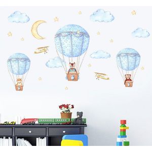 Cartoon Luchtballon Muurstickers Dieren Sky Sterren Voor Kinderkamer Pvc Waterdicht Verwijderbare Muurstickers Voor Woonkamer muurschildering