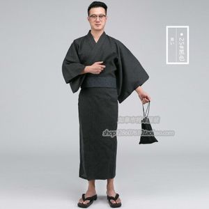 Mannelijke Traditionele Japan Kimono Badjassen Mens Katoen Robe Yukata Mannen Badjas Zomer Nachtkleding met Riem en fan A52601